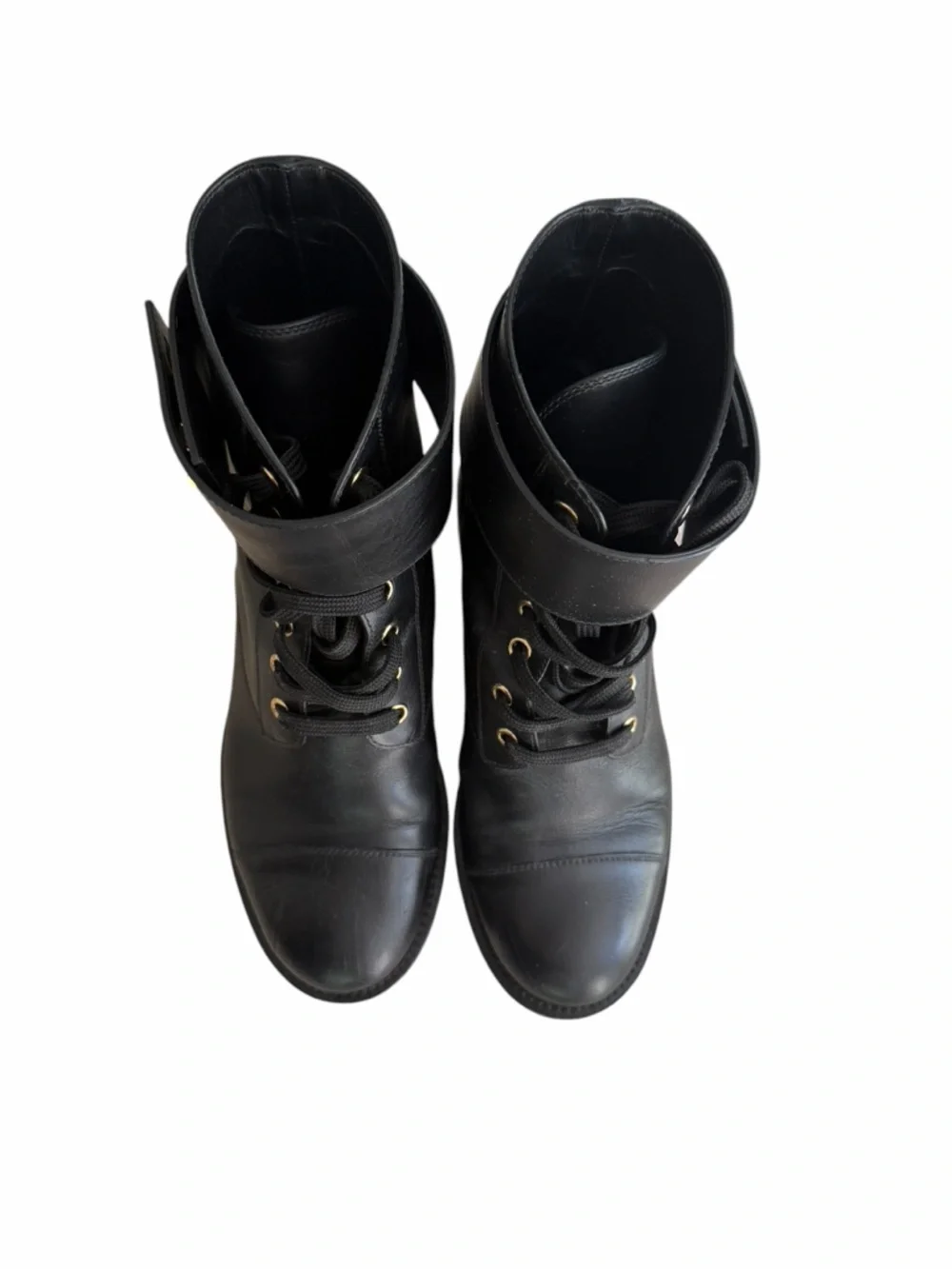 Louis Vuitton Black Leather Lace-Up Ankle Boots with Gold LV Emblem Size 38 - Picture 5 of 8